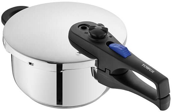 T920004S4L Express Pressure Cooker with Bakelite Lid Lock System, Visual Pressure Indicator, 4 Litre, Stainless Steel - Tower