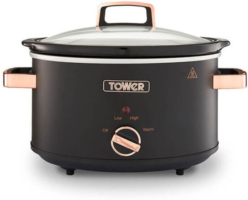 T16042BLK Cavaletto 3.5 Litre Slow Cooker with 3 Heat Settings, Removable Pot and Cool Touch Handles, Black and Rose Gold - Tower