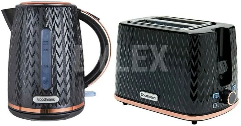 Goodman Black & Copper Textured Effect Kettle & Toaster Kitchen Breakfast Set