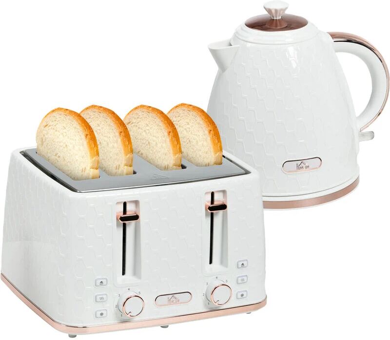 1.7L Kettle and Toaster Set with Defrost, Reheat and Crumb Tray White - Cream - Homcom