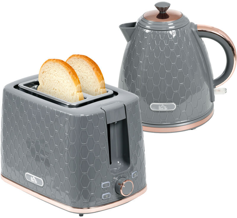 HOMCOM Kettle and Toaster Set 1.7L Fast Boil Kettle & Toaster Set Grey - Grey