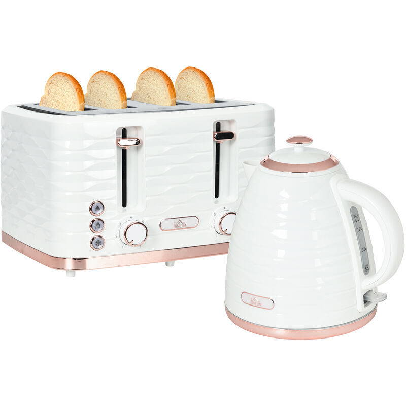 Kettle and Toaster Sets 1.7L Kettle & 4 Slice Toaster w/ Browning Control White - Cream - Homcom