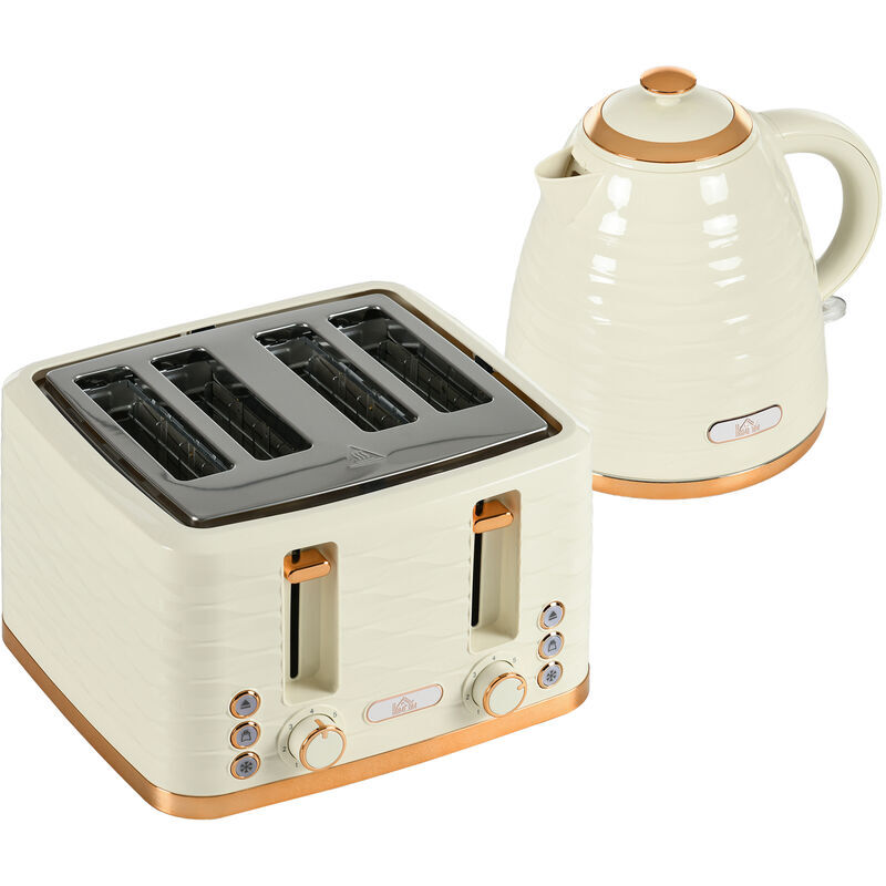 Kettle and Toaster Sets 1.7L Kettle & 4 Slice Toaster w/ Browning Control Beige - Beige - Homcom