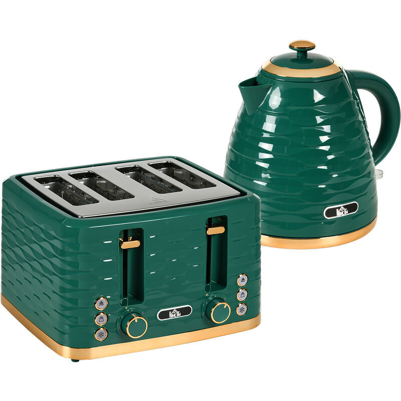 Kettle and Toaster Sets 1.7L Kettle & 4 Slice Toaster w/ Browning Control Green - Green - Homcom