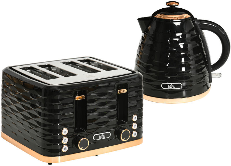 Kettle and Toaster Sets 1.7L Kettle & 4 Slice Toaster w/ Browning Control Black - Black - Homcom