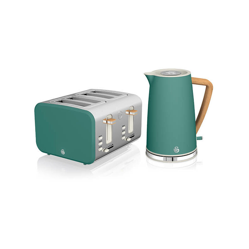 Nordic Pine Green 1.7 Litre Cordless Kettle and 4 Slice Toaster - Swan