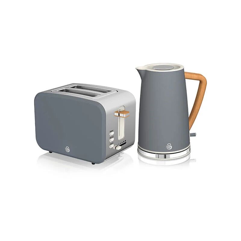 Nordic Slate Grey 1.7 Litre Cordless Kettle and 2 Slice Toaster - Swan