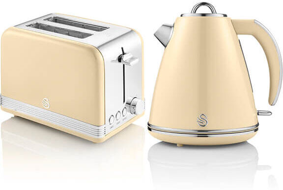 Swan - Retro Cream Kettle and 2 Slice Toaster Set