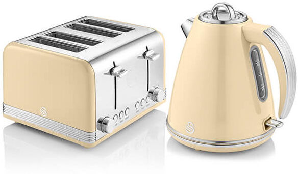 Swan - Retro Cream Kettle and 4 Slice Toaster Set