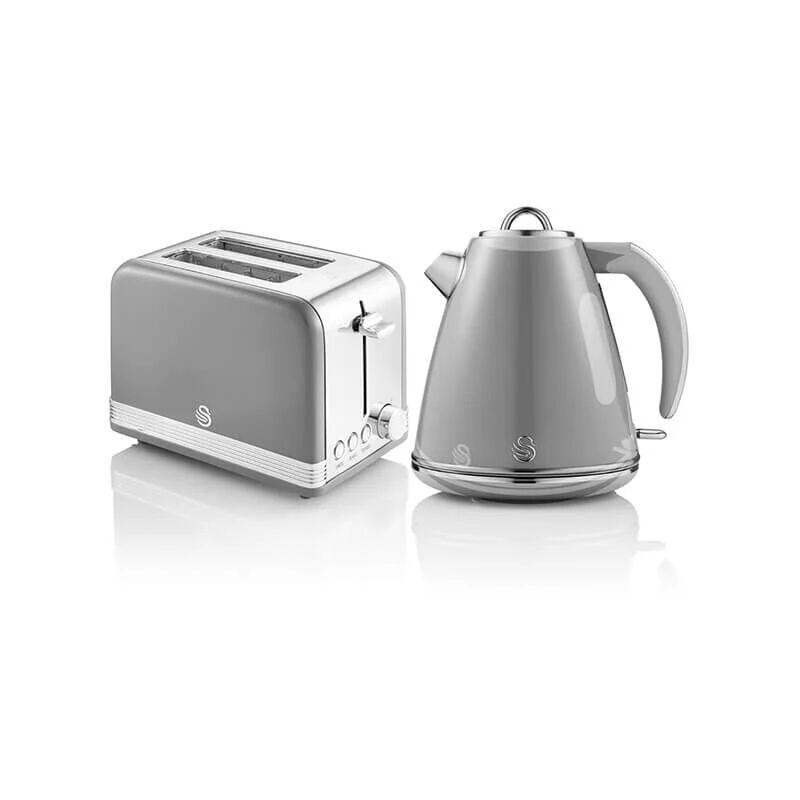 Swan - Retro Grey Kettle and 2 Slice Toaster Set