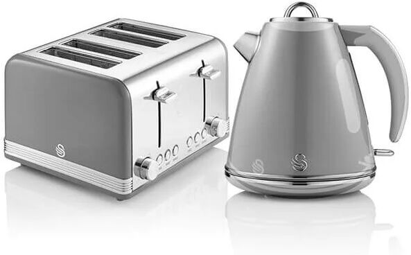 Swan - Retro Grey Kettle and 4 Slice Toaster Set