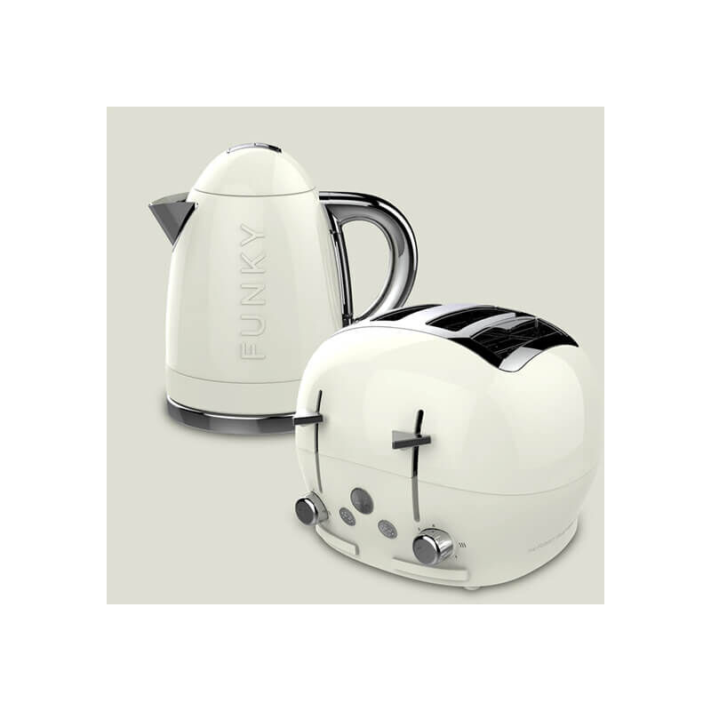 The Funky Appliance Company 1.7 Litre Kettle and 4 Slice Toaster Set Cream