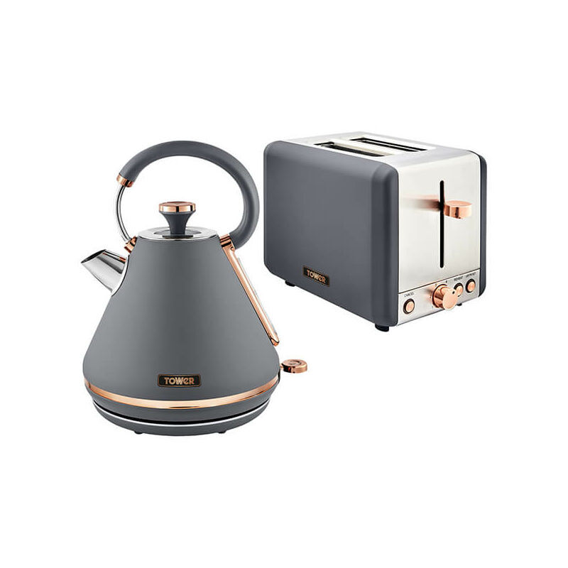 Cavaletto Pyramid Kettle and 2 Slice Toaster Set Grey - Tower