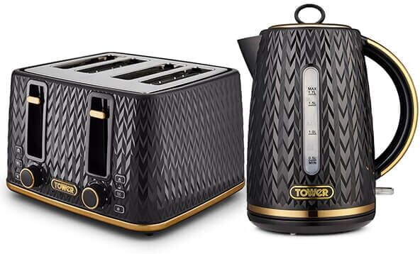 Tower - Empire Kettle and 4 Slice Toaster Set Black