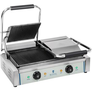 ROYAL CATERING Double Contact Grill - Ribbed - 2 x 1,800 w - Electric contact grill