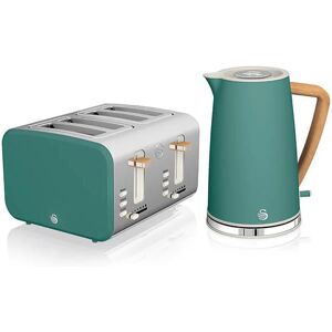 Nordic Pine Green 1.7 Litre Cordless Kettle and 4 Slice Toaster - Swan