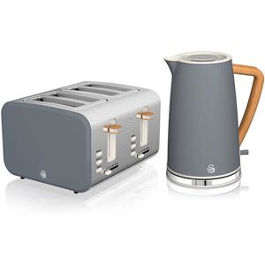 Nordic Slate Grey 1.7 Litre Cordless Kettle and 4 Slice Toaster - Swan