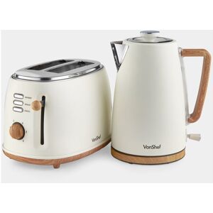 Vonshef - Kettle and Toaster Set – Scandi 1.7L Rapid Boil Kettle 3000W & 2 Slice Wide Slot Toaster 850W with 6 Browning Controls, Matching Kitchen