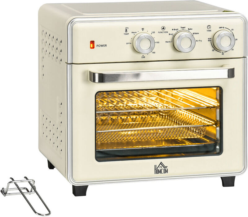 7-in-1 Toaster Oven 4-Slice w/ 60-min Timer Adjustable Thermostat 1400W - Cream - Homcom