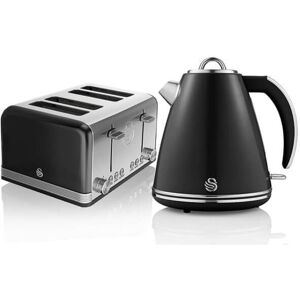 Swan - Retro Black Kettle and 4 Slice Toaster Set