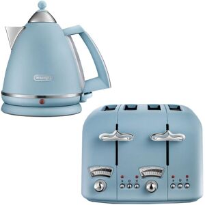 Argento 1.7L Kettle & 4 Slice Toaster Set, Blue - Delonghi Argento 1.7L Kettle & 4 Slice Toaster Set, Blue - Delonghi
