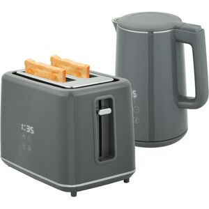 1.5L 3000W Fast Boil Electric Kettle and 2 Slice Toaster Set, Grey - Homcom 1.5L 3000W Fast Boil Electric Kettle and 2 Slice Toaster Set, Grey - Homcom