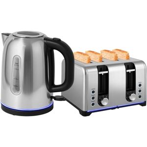 HOMCOM 4 Slice Wide Slot Toaster and 1.7L Rapid Boil Kettle Set, Silver Tone HOMCOM 4 Slice Wide Slot Toaster and 1.7L Rapid Boil Kettle Set, Silver Tone