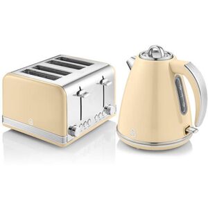 Swan - Retro Cream Kettle and 4 Slice Toaster Set Swan - Retro Cream Kettle and 4 Slice Toaster Set