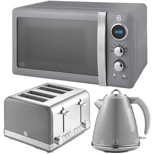 Swan - Retro Grey 1.5L Kettle, 4 Slice Toaster & 20L Digital Microwave Set Swan - Retro Grey 1.5L Kettle, 4 Slice Toaster & 20L Digital Microwave Set