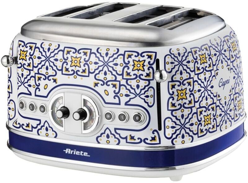 Ariete 561/2 Capri 4 Slice Toaster, Vintage Italian Tile Design, Defrost & 6 Toasting Functions