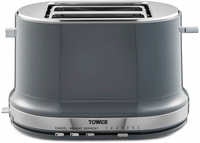 T20043GRP Belle 2-Slice Toaster with 7 Browning Settings, Defrost/Reheat/Cancel, 800 w, Graphite - Tower