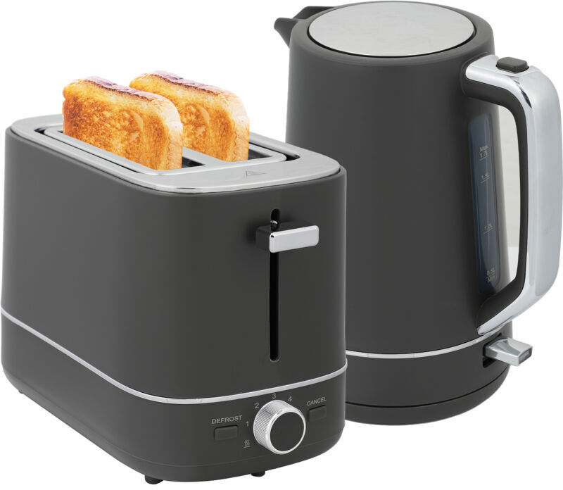 1.7L 3000W Fast Boil Electric Kettle and 2 Slice Toaster Set, Grey - Homcom