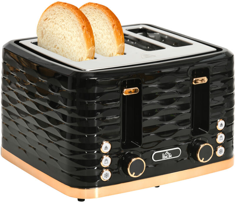 Toaster with 4 Slot, 7 Browning Levels, 1600W, Black Ripple - Homcom