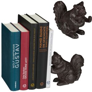 Set of 2 Relaxdays Squirrel Bookend, Various Designs, For Books, CDs, DVDs, Cast Iron, Robust Stand, Brown