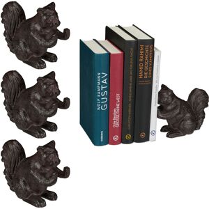 Set of 4 Relaxdays Squirrel Bookend, Various Designs, For Books, CDs, DVDs, Cast Iron, Robust Stand, Brown