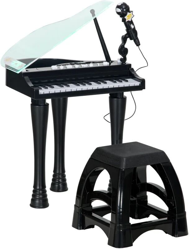 32 Keys Kids Piano Keyboard with Stool Microphone Electronic Instrument Black - Black - Aiyaplay