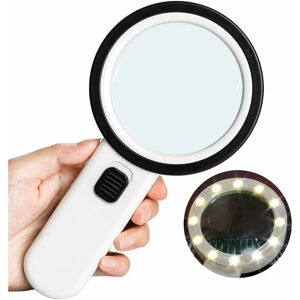 LANGRAY 10 × reading magnifier with 12 LEDs, size 106mm, distortion-free handheld magnifier with double glass lens for books, newspapers, jewelry, postage