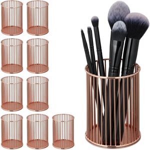 10x Round Pen Holders, Modern Decorative Design, Makeup Brush Organisers, Pencil Cup, HxØ: 10x8cm, Copper - Relaxdays