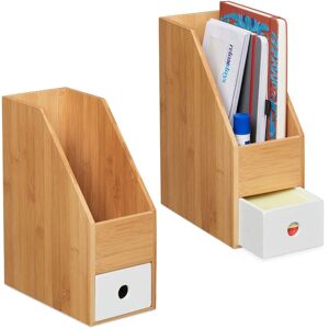 Set 2x Standing File, A4 Size Paper, Desk Organiser, Dimensions HxWxD: 30 x 12 x 23 cm, Bamboo, Natural/White - Relaxdays