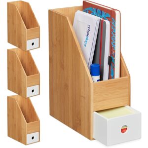 Set 4x Standing Files, A4 Size Paper, Desk Organiser, Dimensions HxWxD: 30 x 12 x 23 cm, Bamboo, Natural/White - Relaxdays