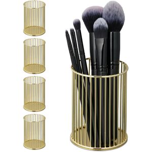 Relaxdays - 5x Round Pen Holders, Modern Decorative Design, Makeup Brush Organisers, Wired, Pencil Cup, HxØ: 10x8cm, Gold