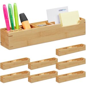 8x Desk Organiser Bamboo, 11 Compartments, Stationery Storage Box, Pencil Holder, hwd: 6 x 32 x 7 cm, Natural - Relaxdays