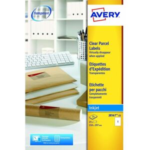 Inkjet Address Label 210x297mm 1 Per A4 Sheet Clear (Pack 25 Labels) - Transparent - Avery