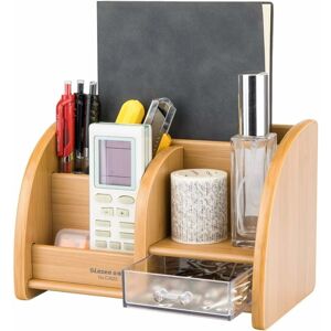 Héloise - Bamboo Desk Organizer, Desk Storage with 5 Compartments, Wooden Pen Holder for Desk with Drawer, Practical Stationery Locker for Organized