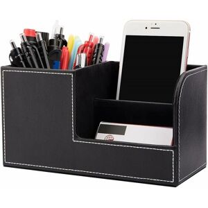 HOOPZI Desk Storage Box, Multifunctional Pen Holder, Stylish Black Pu Leather Desk Stand for Stationery Storage Box, Business Cards, Pens, Mobile Phones