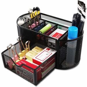 LANGRAY Desk organizer with 9 compartments, pen holder for the office, scissors, post-it, sticky notes, metal desk organizer, pen holder Office accessories