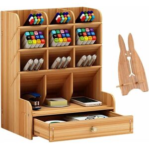 Langray - Wooden Desk Organizer Multifunctional Office Stationery Pen Holder Box for Home Office School Supplies Storage Shelf with Drawer 1