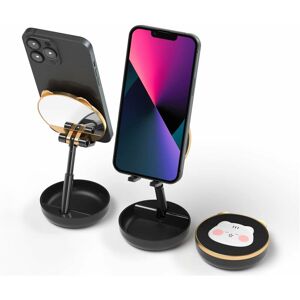 HÉLOISE Phone Holder with Mirror, Retractable and Adjustable Phone Desk Holder, Multi-Angle/Height-Adjustable and Stable Mobile Phone Holders Black