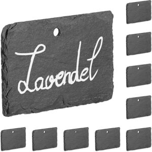 Relaxdays - 10x Rustic Slate Plant Labels, Bedding Signs to Hang, Garden Accessories, HxW: 7x10 cm, Chalkboard, Anthracite