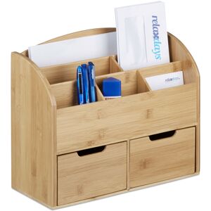 Relaxdays - Bamboo Desk Organiser, Letter Holder, 6 Compartments, 2 Drawers, Natural Wood Grain, 25.5 x 33 x 13.5 cm, Natural Brown